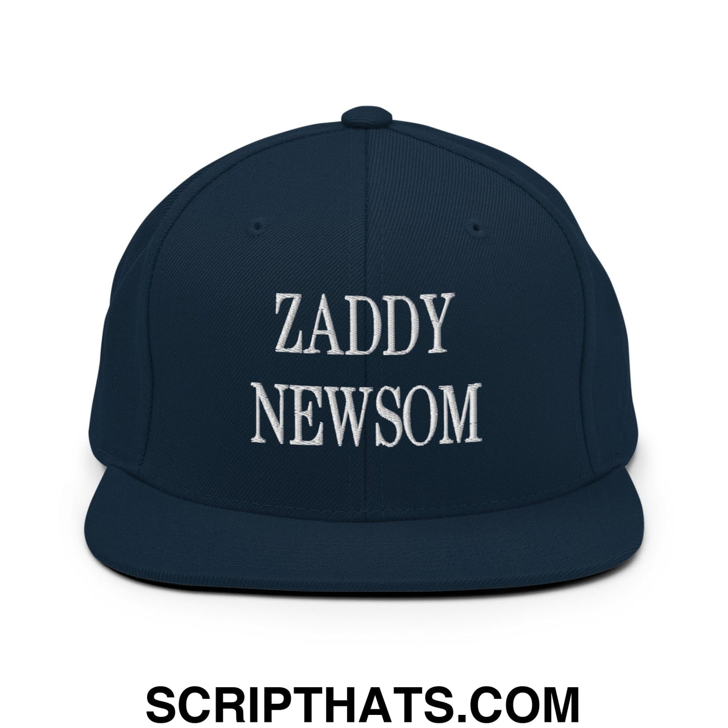 Zaddy Newsom Embroidered Flat Bill Brim Snapback Hat Dark Navy