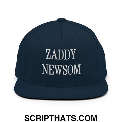 Zaddy Newsom Embroidered Flat Bill Brim Snapback Hat Dark Navy