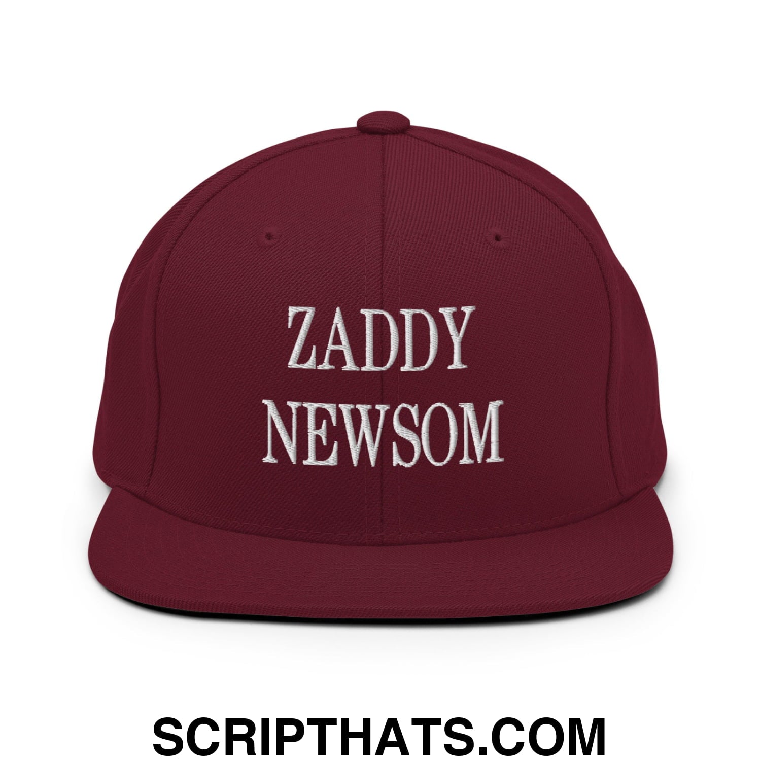 Zaddy Newsom Embroidered Flat Bill Brim Snapback Hat Maroon