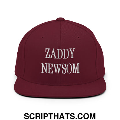 Zaddy Newsom Embroidered Flat Bill Brim Snapback Hat Maroon