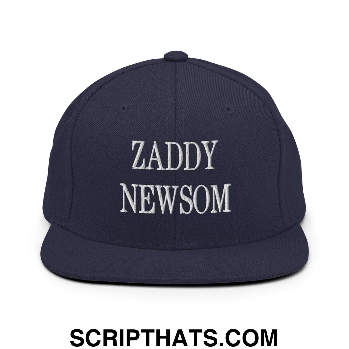 Zaddy Newsom Embroidered Flat Bill Brim Snapback Hat Navy
