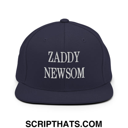 Zaddy Newsom Embroidered Flat Bill Brim Snapback Hat Navy