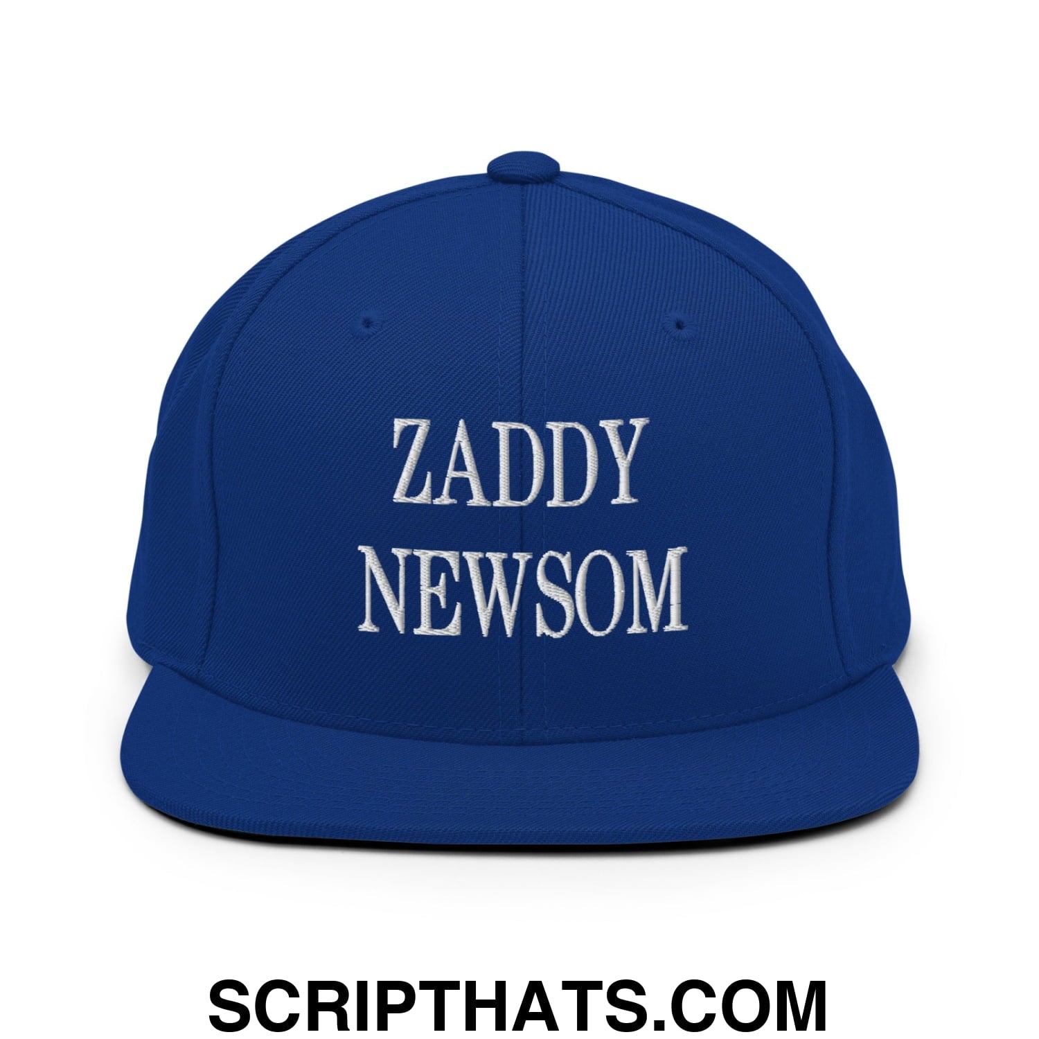 Zaddy Newsom Embroidered Flat Bill Brim Snapback Hat Royal Blue