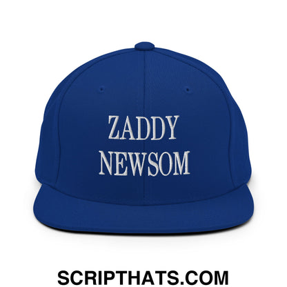 Zaddy Newsom Embroidered Flat Bill Brim Snapback Hat Royal Blue