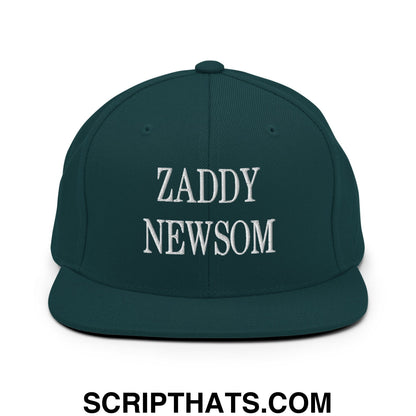 Zaddy Newsom Embroidered Flat Bill Brim Snapback Hat Spruce