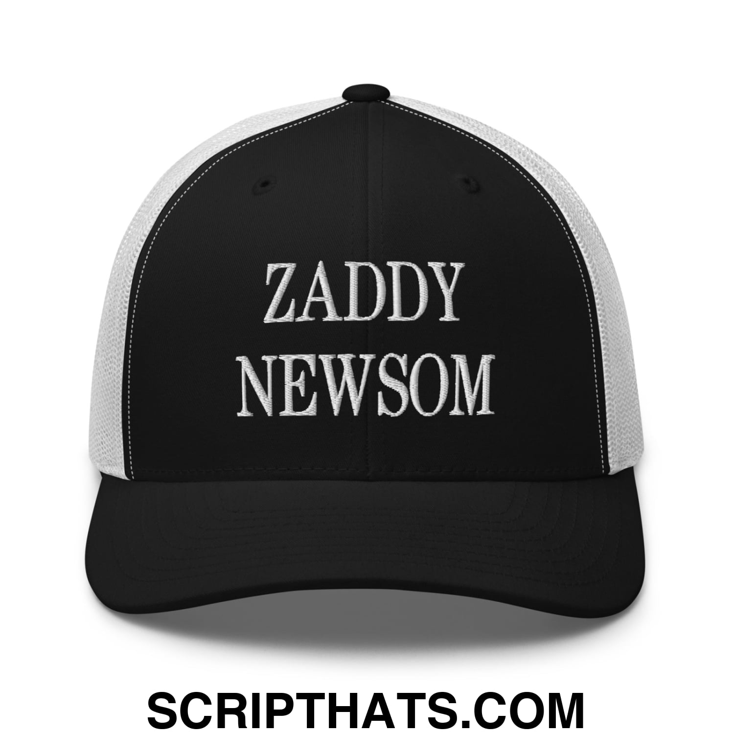 Zaddy Newsom Embroidered Mesh Trucker Hat Black White
