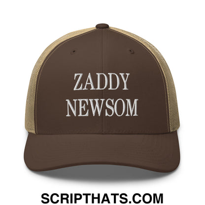 Zaddy Newsom Embroidered Mesh Trucker Hat Brown Khaki