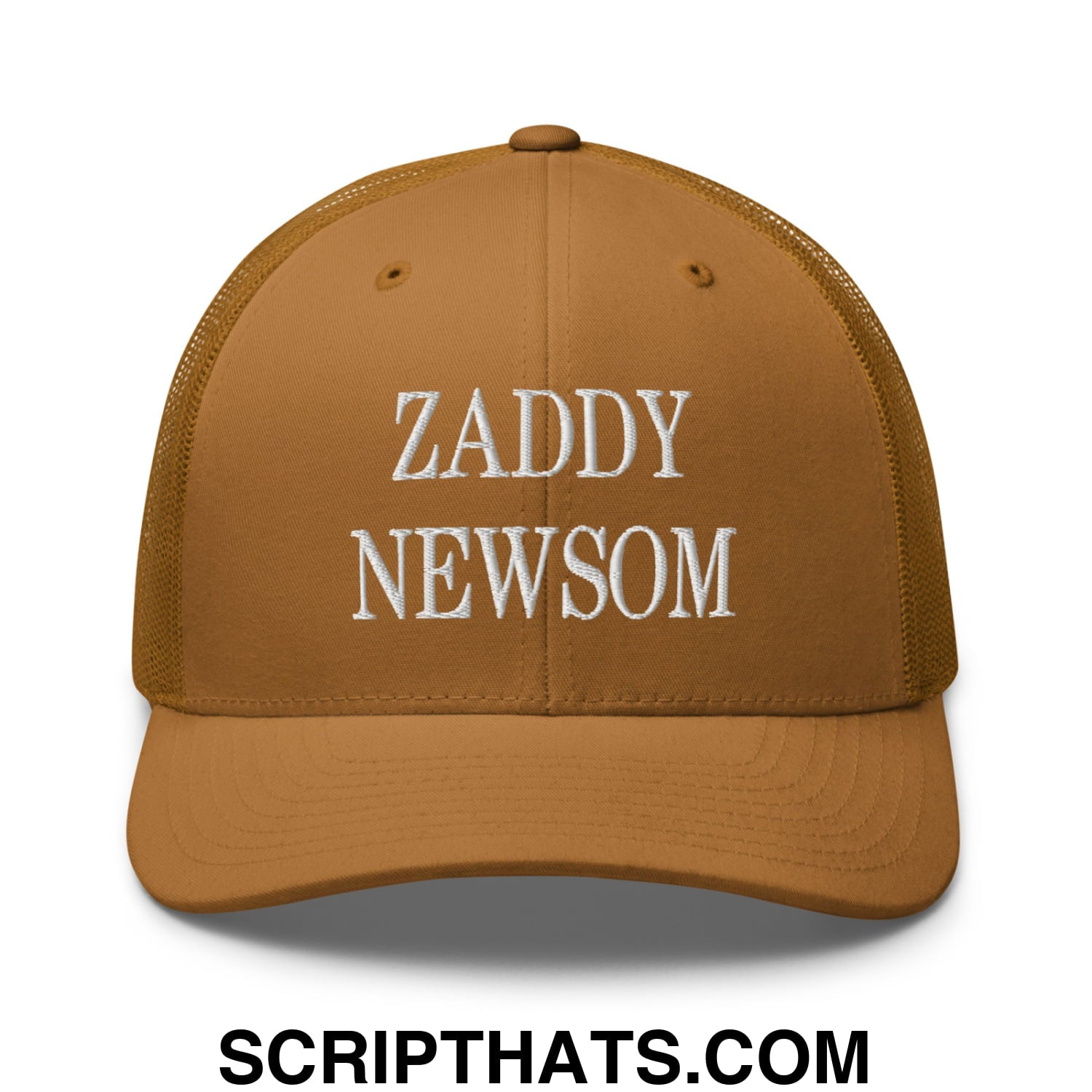 Zaddy Newsom Embroidered Mesh Trucker Hat Caramel