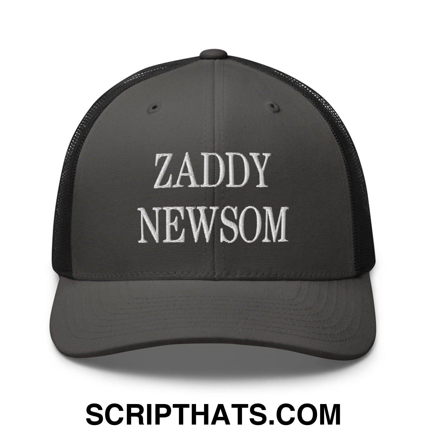 Zaddy Newsom Embroidered Mesh Trucker Hat Charcoal Black