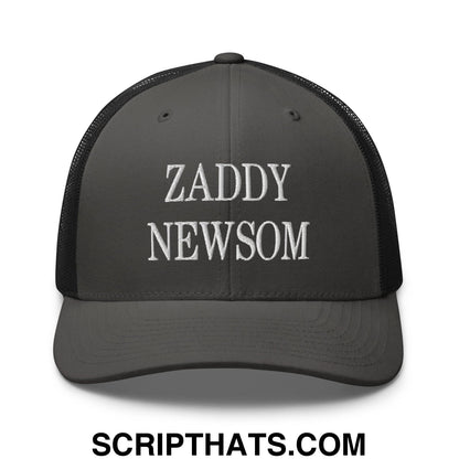 Zaddy Newsom Embroidered Mesh Trucker Hat Charcoal Black