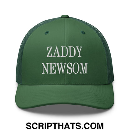 Zaddy Newsom Embroidered Mesh Trucker Hat Evergreen
