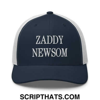 Zaddy Newsom Embroidered Mesh Trucker Hat Navy White