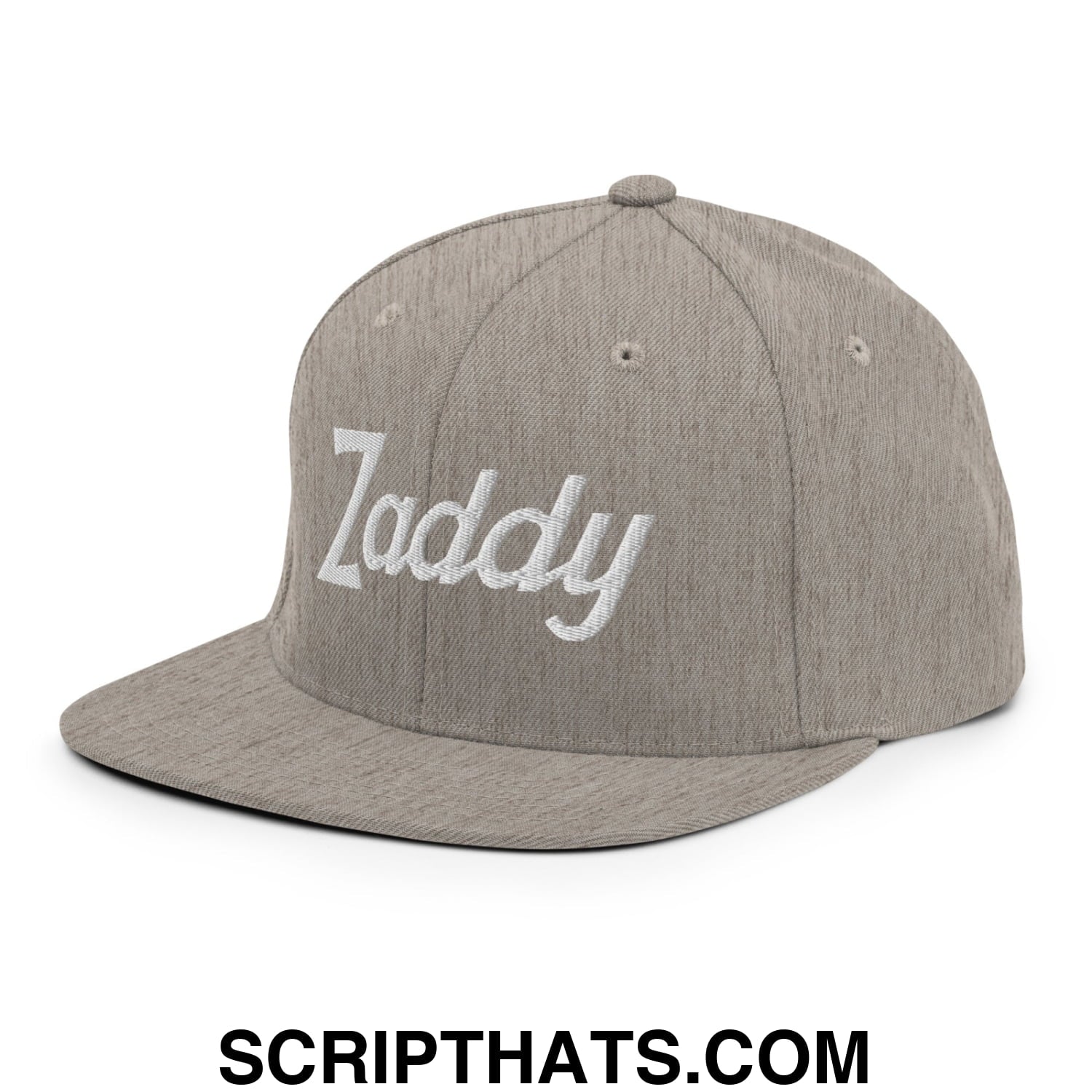 Zaddy Vintage Sports Script Embroidered Flat Bill Brim Snapback Hat Heather Grey