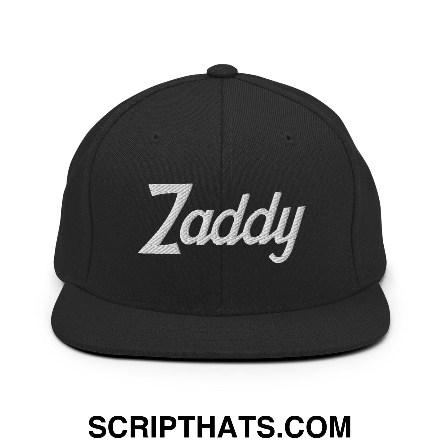 Zaddy Vintage Sports Script Embroidered Flat Bill Brim Snapback Hat Black