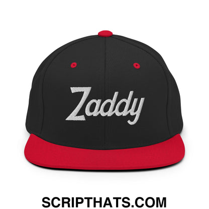 Zaddy Vintage Sports Script Embroidered Flat Bill Brim Snapback Hat Black Red