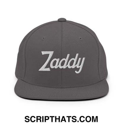 Zaddy Vintage Sports Script Embroidered Flat Bill Brim Snapback Hat Dark Grey
