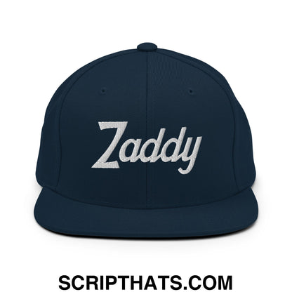 Zaddy Vintage Sports Script Embroidered Flat Bill Brim Snapback Hat Dark Navy