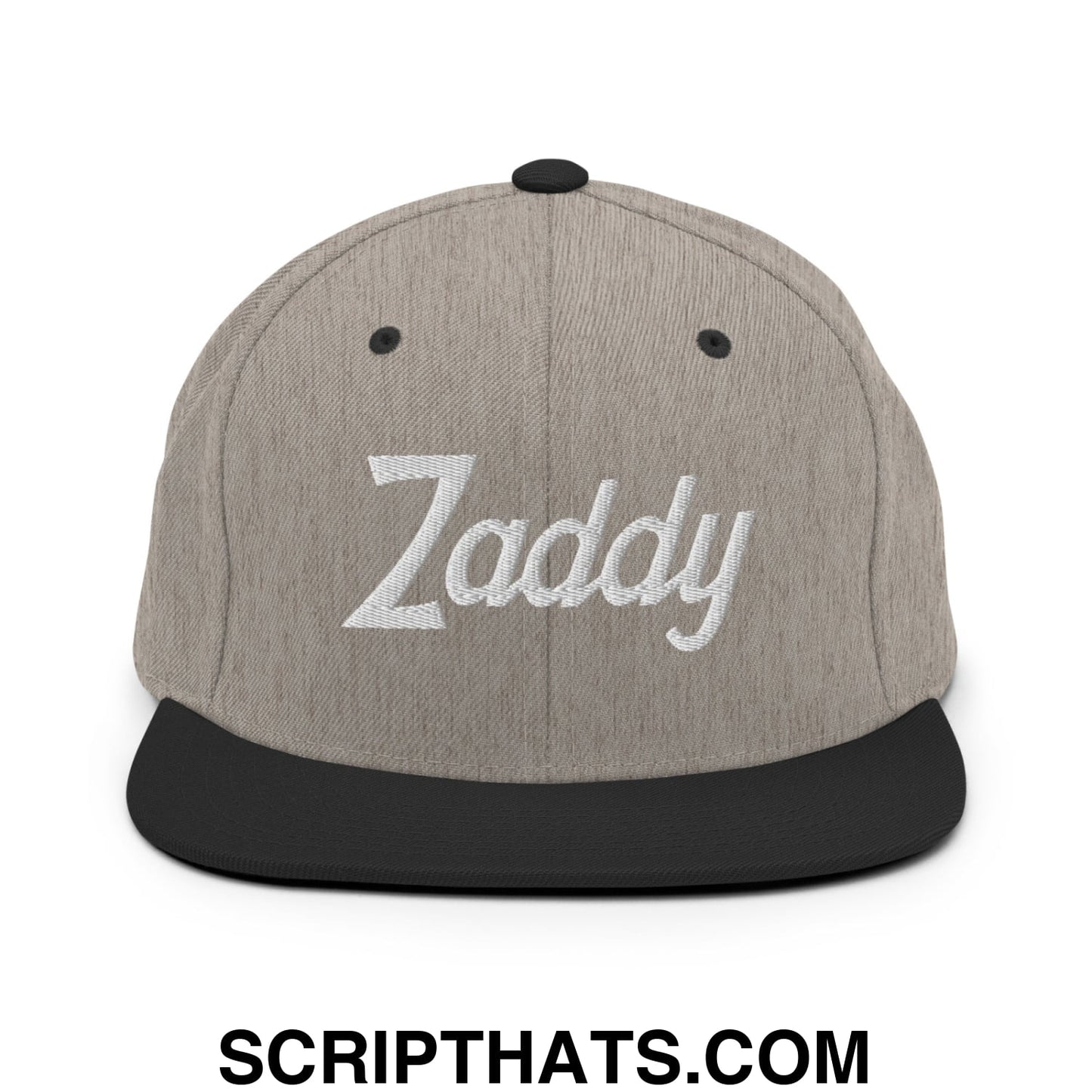 Zaddy Vintage Sports Script Embroidered Flat Bill Brim Snapback Hat Heather Black