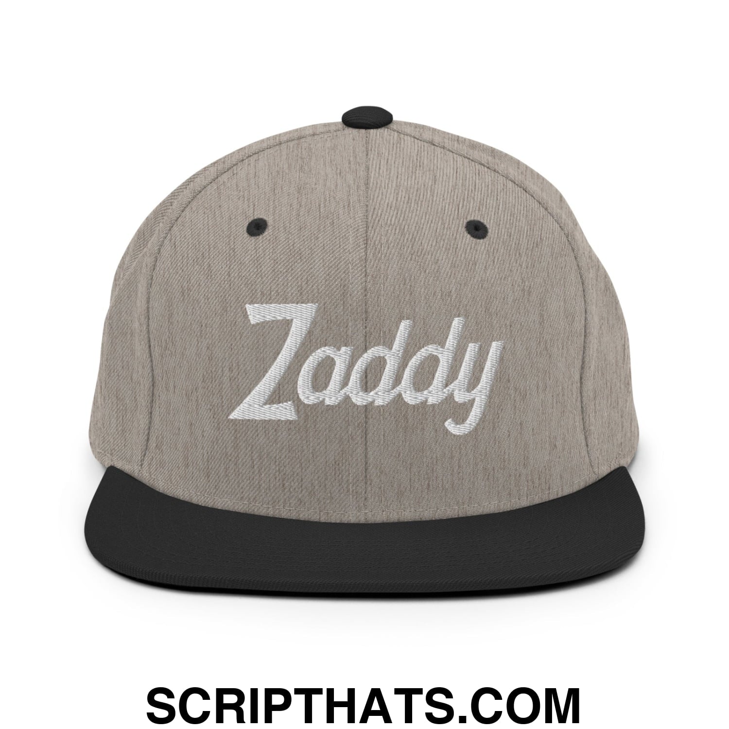 Zaddy Vintage Sports Script Embroidered Flat Bill Brim Snapback Hat Heather Black