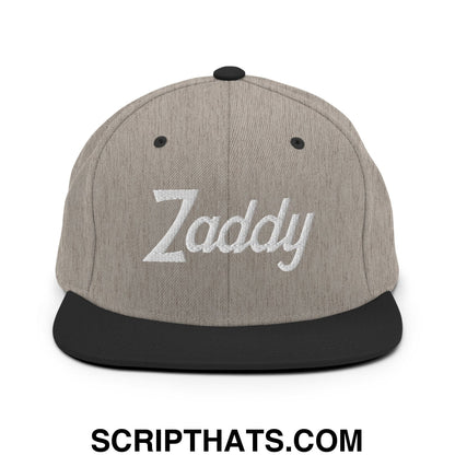 Zaddy Vintage Sports Script Embroidered Flat Bill Brim Snapback Hat Heather Black
