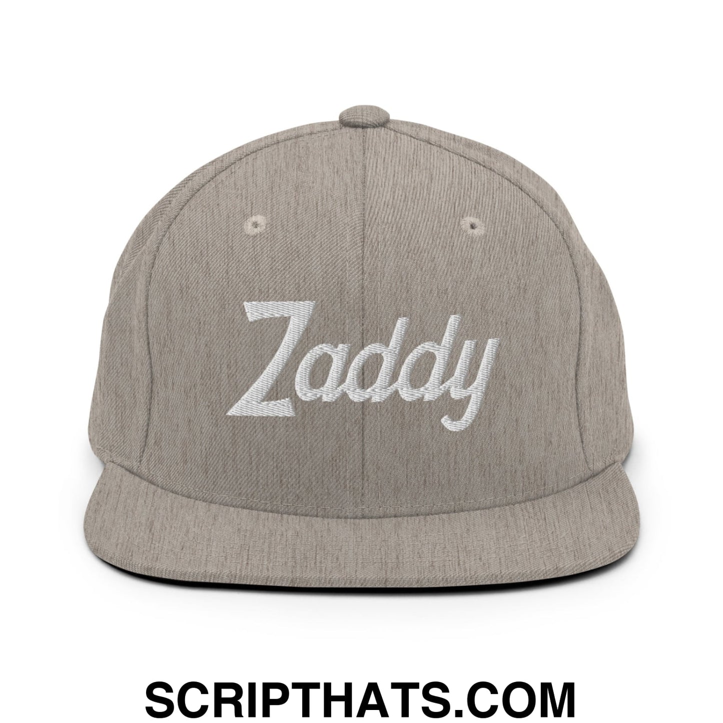 Zaddy Vintage Sports Script Embroidered Flat Bill Brim Snapback Hat Heather Grey