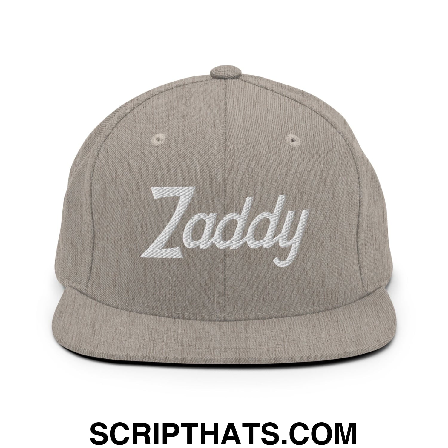 Zaddy Vintage Sports Script Embroidered Flat Bill Brim Snapback Hat Heather Grey