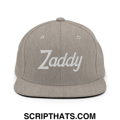Zaddy Vintage Sports Script Embroidered Flat Bill Brim Snapback Hat Heather Grey