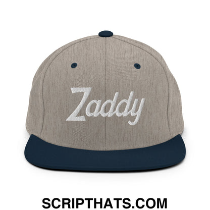 Zaddy Vintage Sports Script Embroidered Flat Bill Brim Snapback Hat Heather Grey Navy