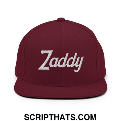 Zaddy Vintage Sports Script Embroidered Flat Bill Brim Snapback Hat Maroon
