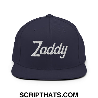Zaddy Vintage Sports Script Embroidered Flat Bill Brim Snapback Hat Navy