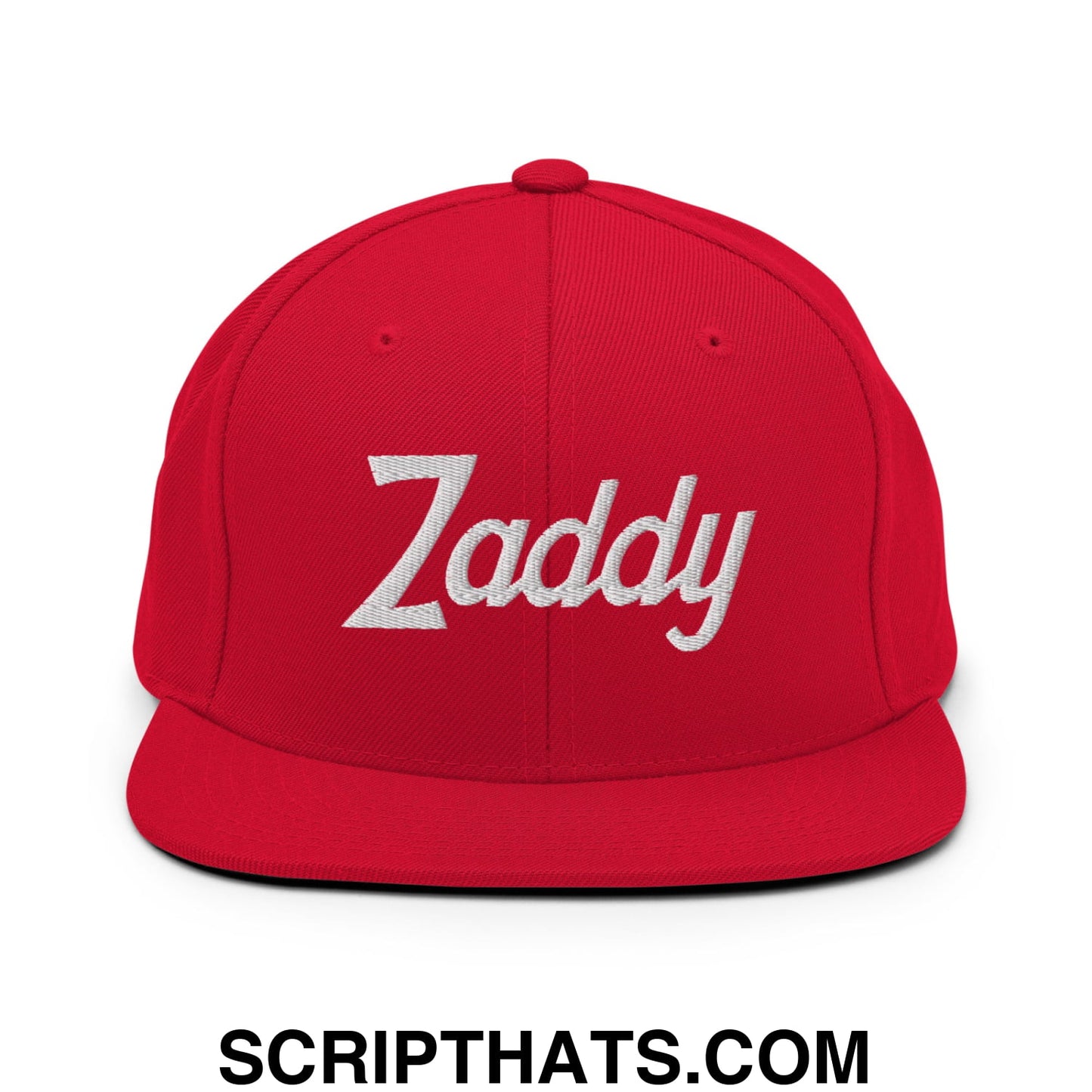 Zaddy Vintage Sports Script Embroidered Flat Bill Brim Snapback Hat Red