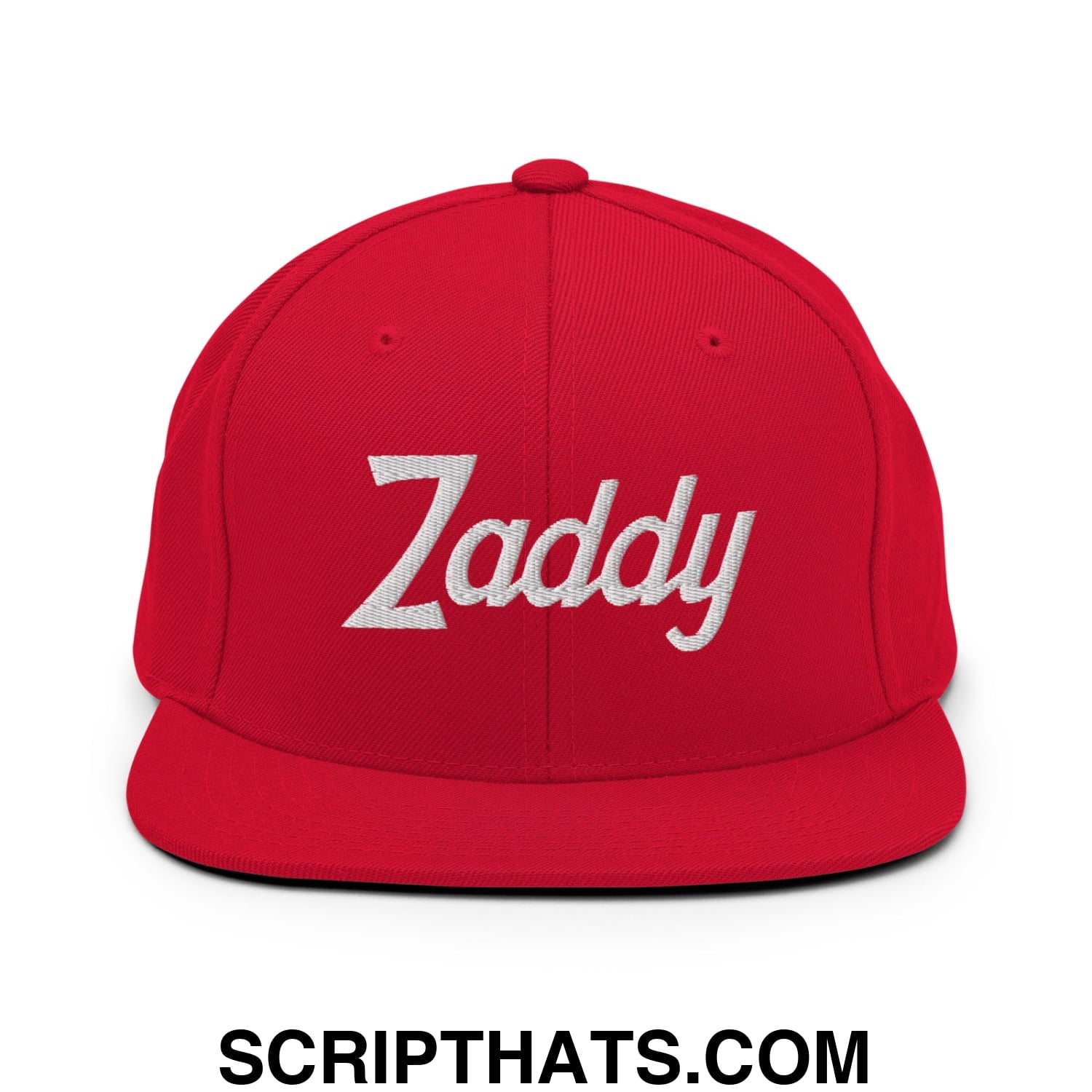 Zaddy Vintage Sports Script Embroidered Flat Bill Brim Snapback Hat Red