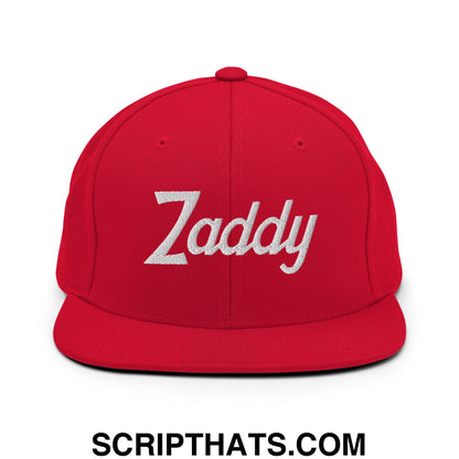 Zaddy Vintage Sports Script Embroidered Flat Bill Brim Snapback Hat Red