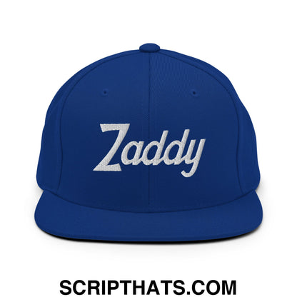 Zaddy Vintage Sports Script Embroidered Flat Bill Brim Snapback Hat Royal Blue