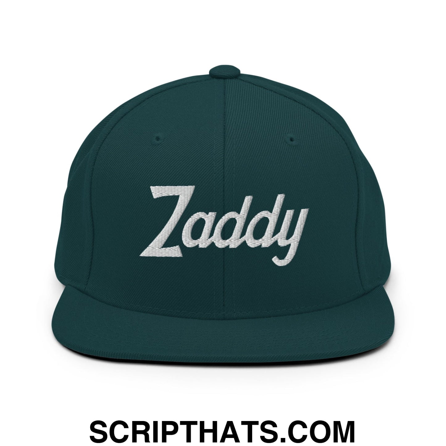 Zaddy Vintage Sports Script Embroidered Flat Bill Brim Snapback Hat Spruce