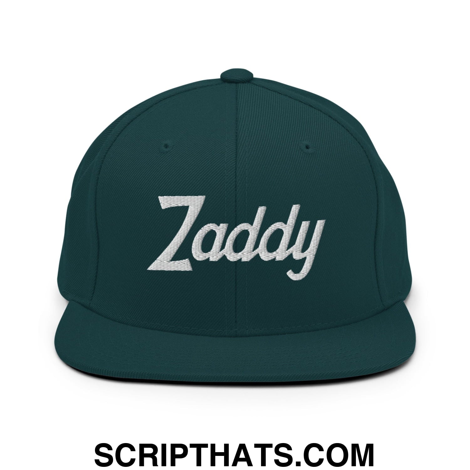 Zaddy Vintage Sports Script Embroidered Flat Bill Brim Snapback Hat Spruce