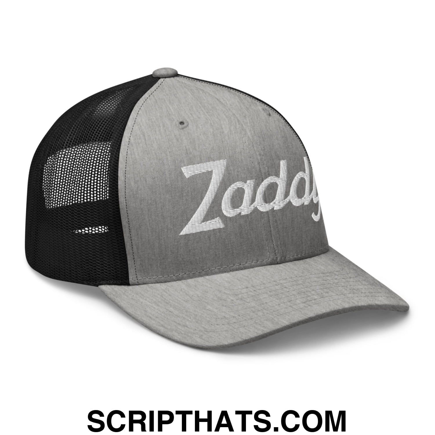 Zaddy Vintage Sports Script Embroidered Mesh Trucker Hat Heather Black