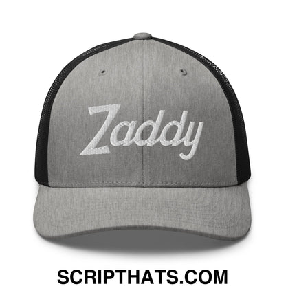 Zaddy Vintage Sports Script Embroidered Mesh Trucker Hat Heather Black