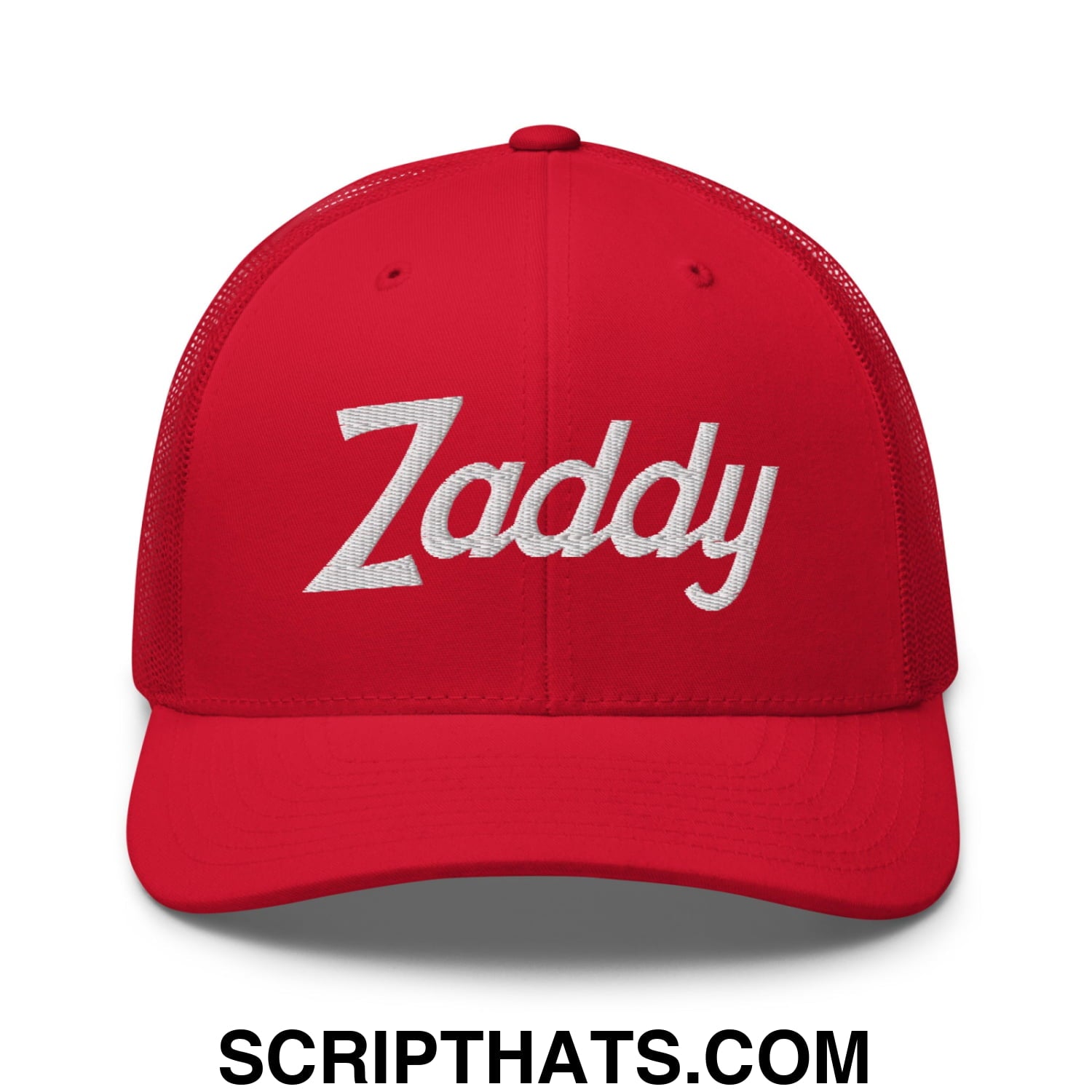 Zaddy Vintage Sports Script Embroidered Mesh Trucker Hat Red
