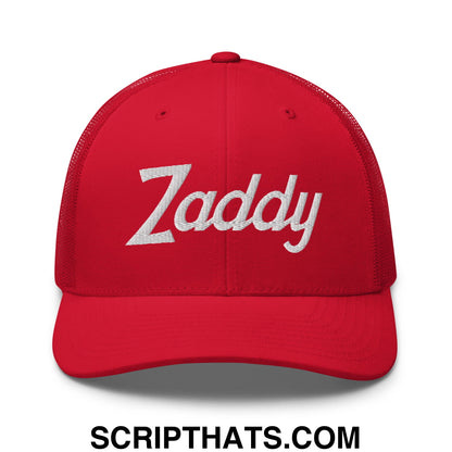 Zaddy Vintage Sports Script Embroidered Mesh Trucker Hat Red