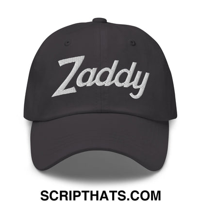 Zaddy Vintage Sports Script Embroidered Unstructured Dad Hat Dark Grey