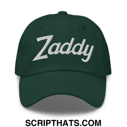Zaddy Vintage Sports Script Embroidered Unstructured Dad Hat Spruce